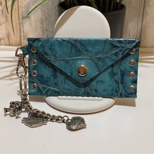 Teal Studded Leather Card Holder Harley Davidson Chain